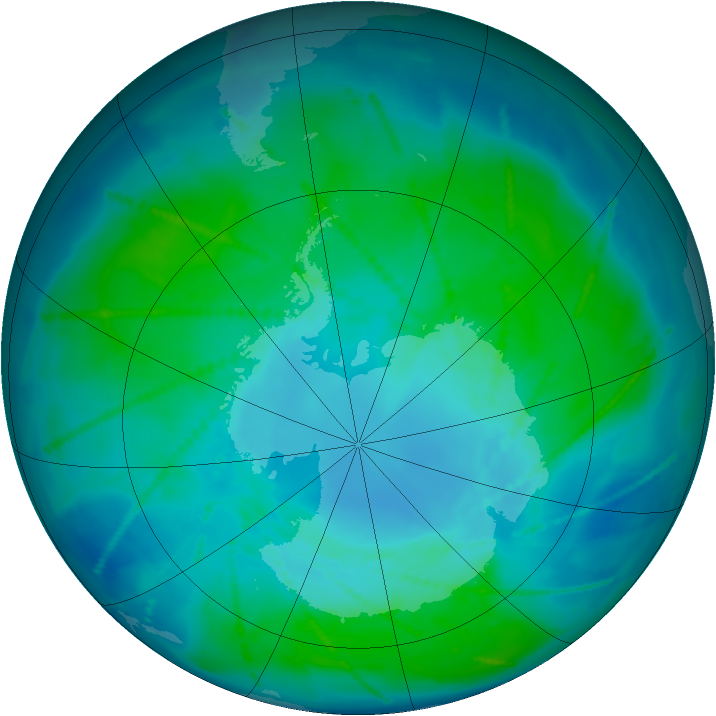 Antarctic ozone map for 28 January 2011